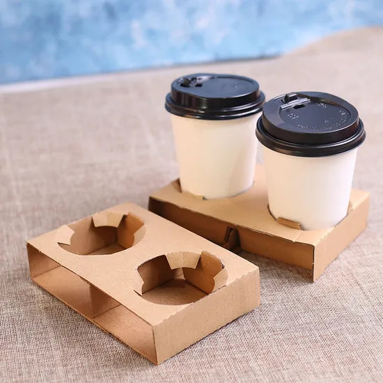 2 Cup Cardboard Tray shown empty and carrying two cups
