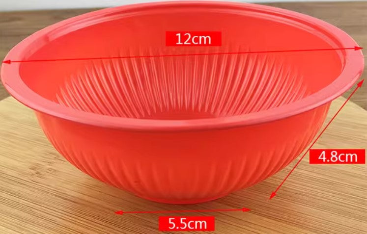 Tang's Plastic Supply's 345ml red PP plastic bowl, showcasing its smooth finish and vibrant color.