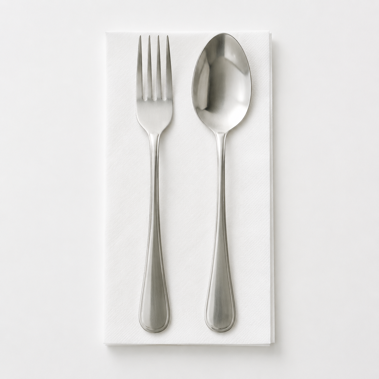 White dinner napkin, 1/8 fold and 2-ply, with fork and spoon