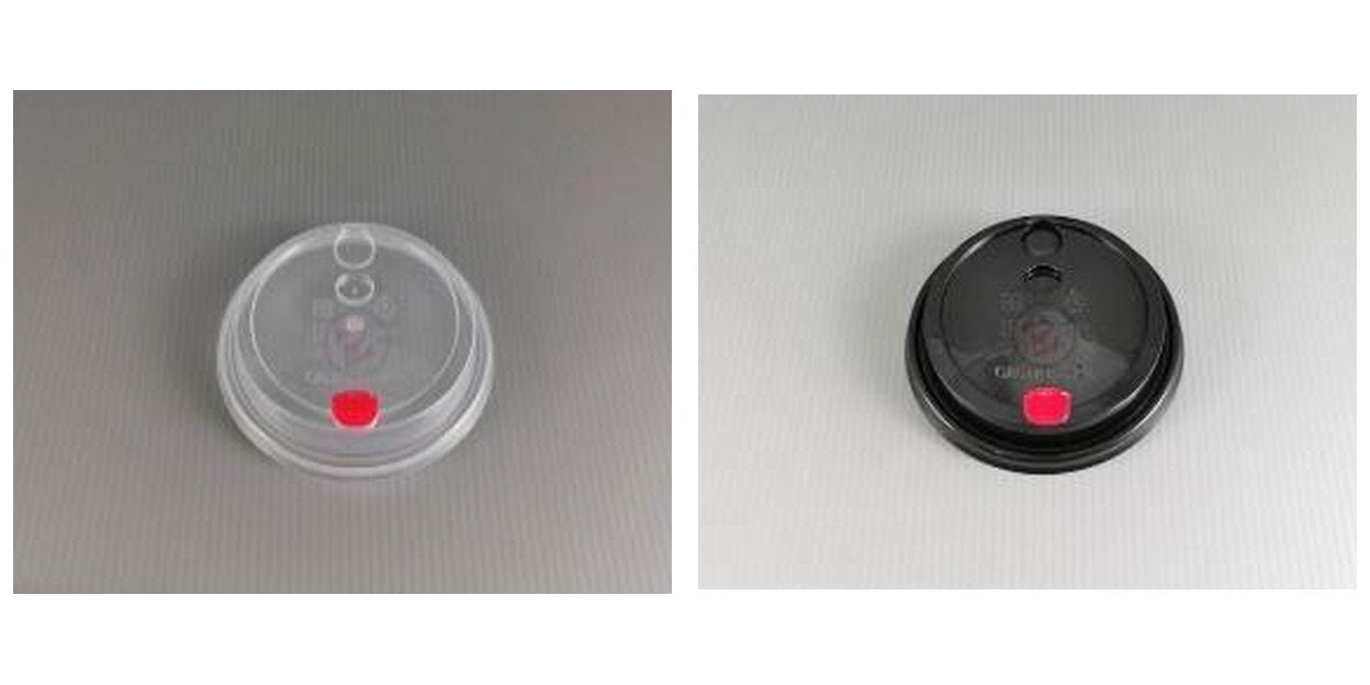 90mm clear and black PP injection dome lids with red stopper