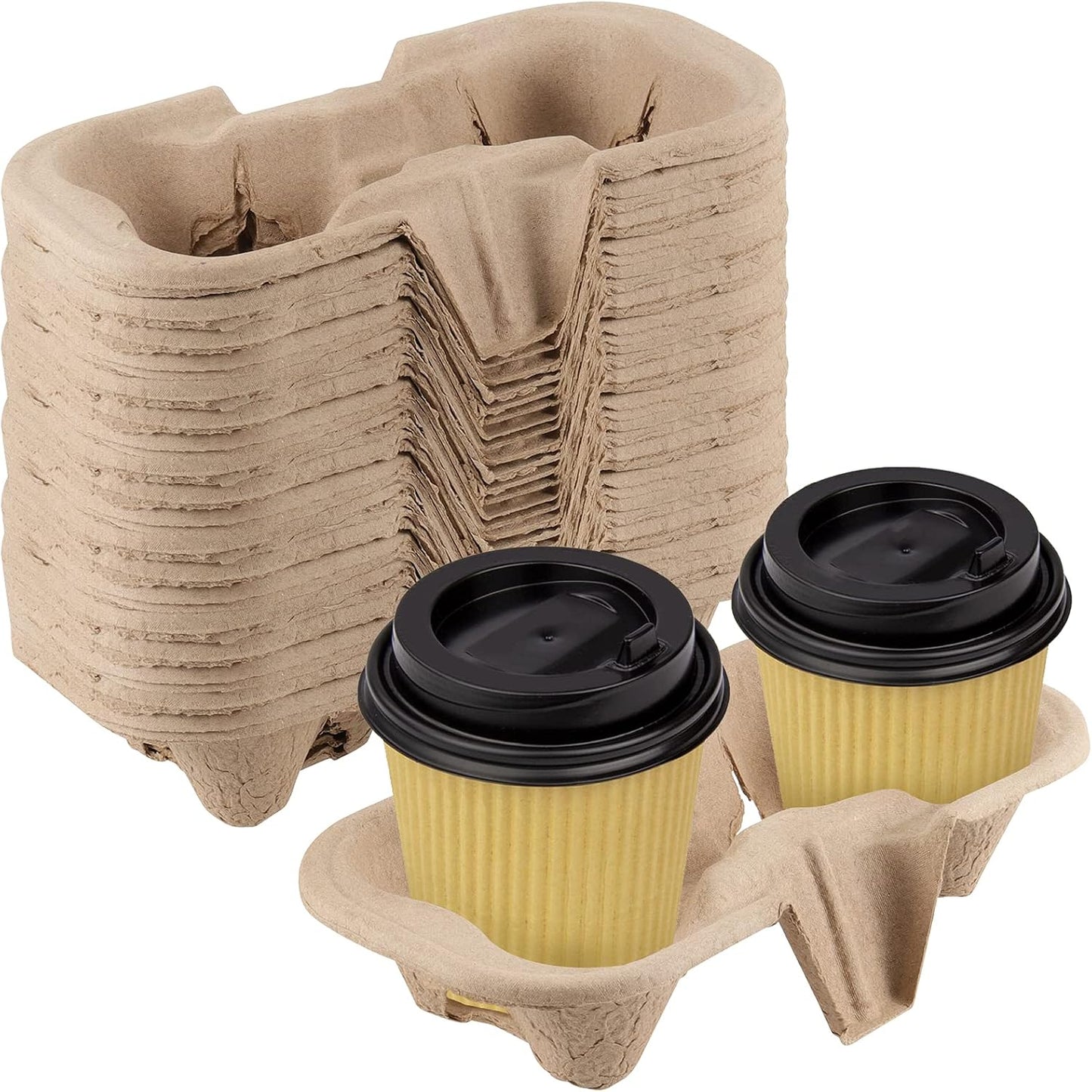 2 Cup Fiber Tray molded pulp drink carrier – main product view