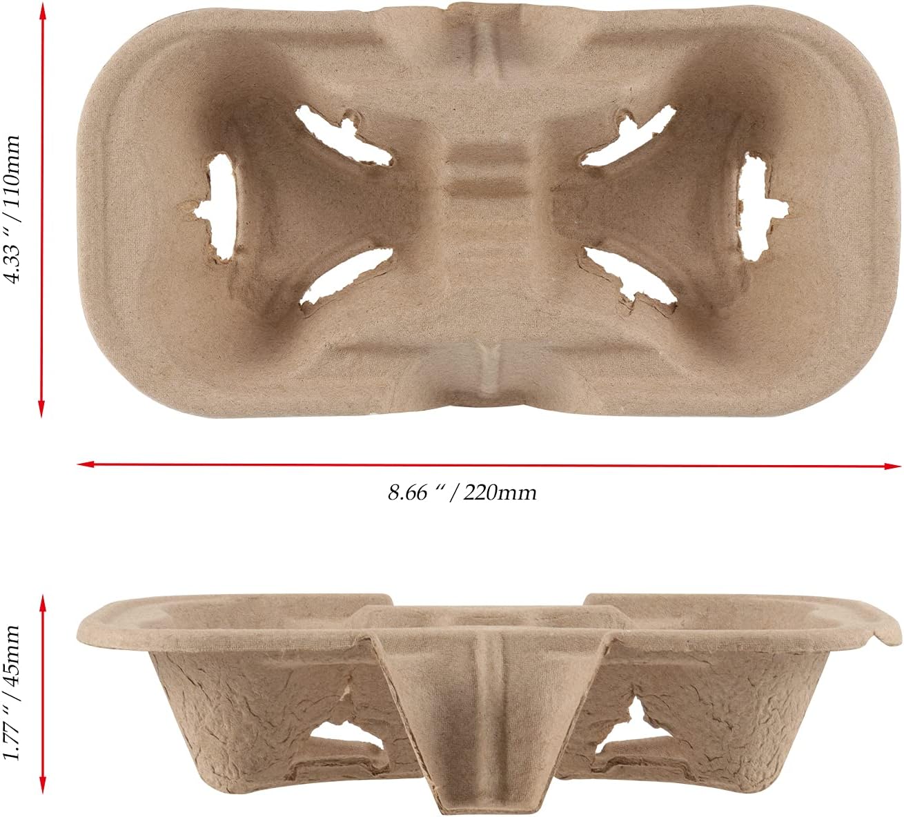 2 Cup Fiber Tray molded pulp drink carrier – product detail view