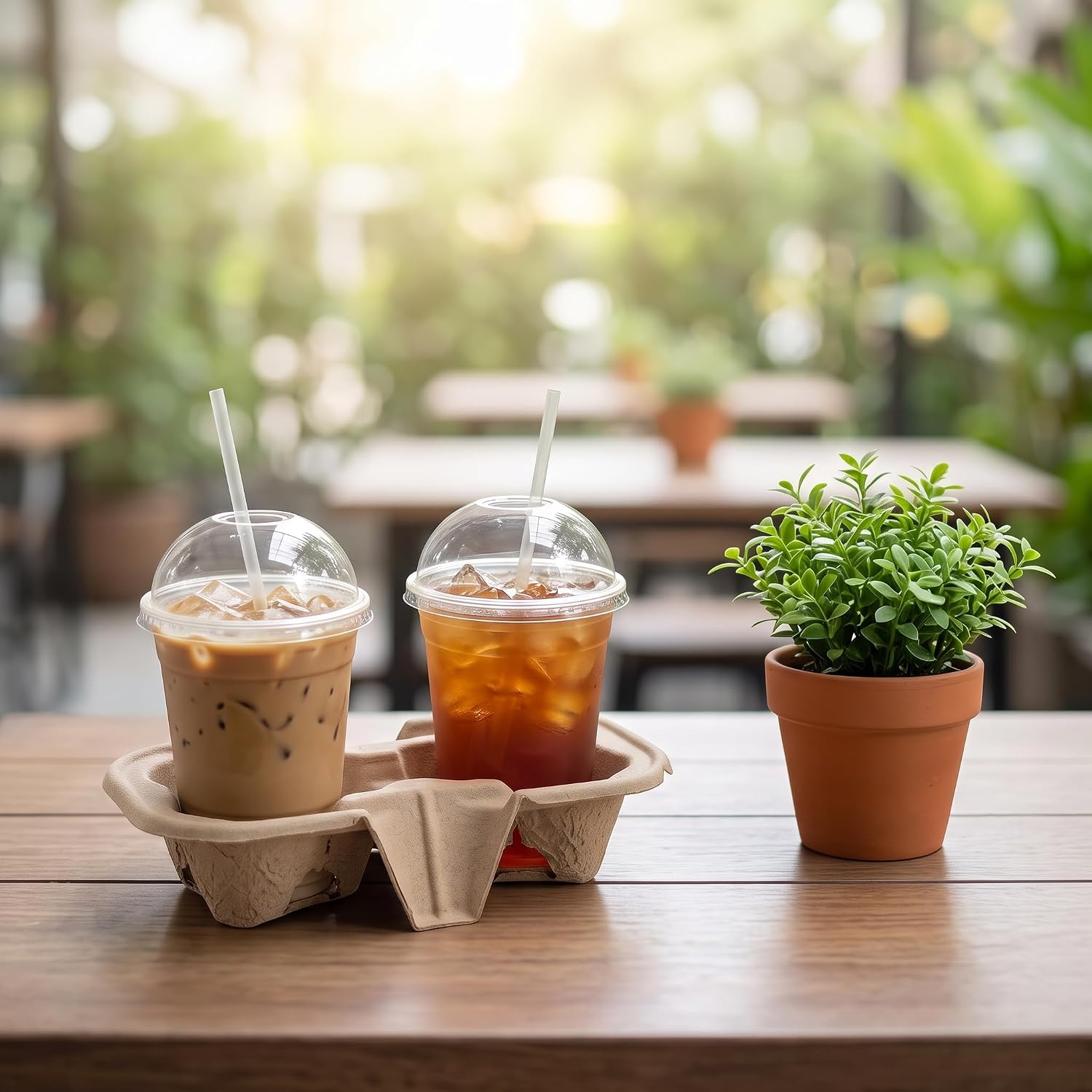 Compostable 2 Cup Fiber Tray drink carrier – product view