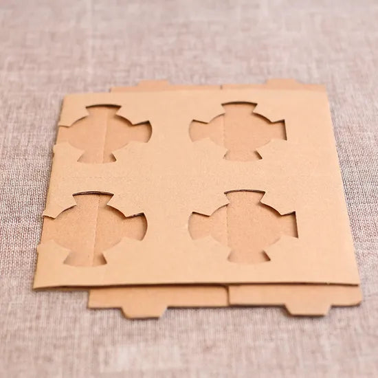 4 Cup Cardboard Tray flat-packed kraft paper cup holder