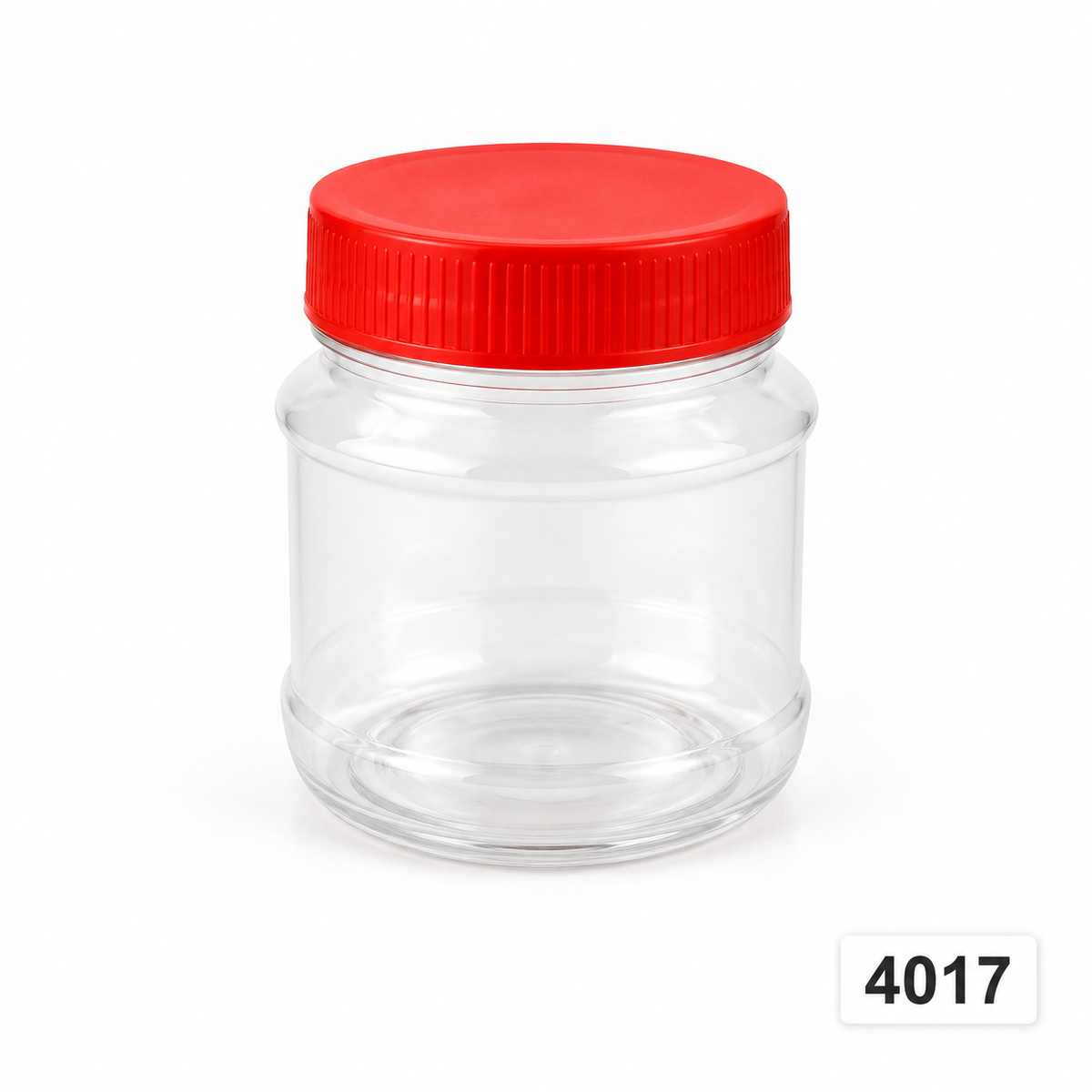 4017 clear CNY snack container with red lid, 105 mm diameter × 110 mm high