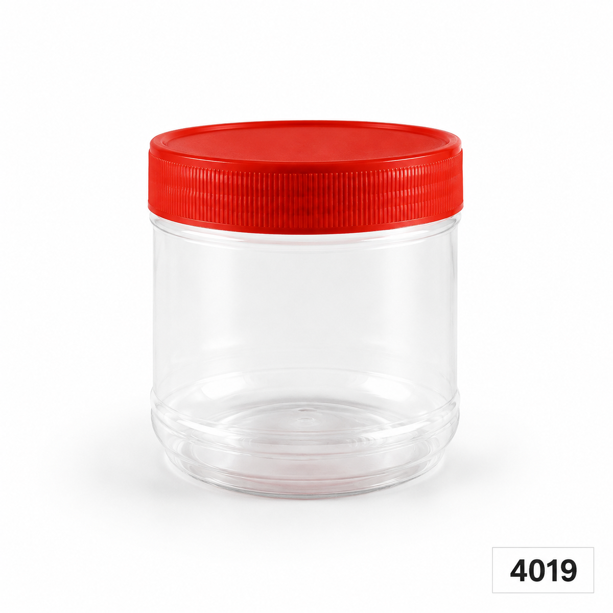 4019 clear CNY snack container with red lid, 115 mm diameter × 110 mm high