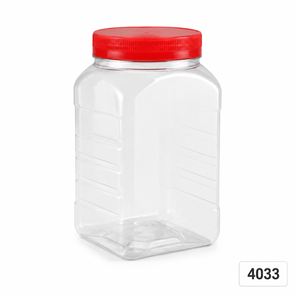 4033 rectangular clear CNY snack container with red lid, 125 × 120 × 220 mm