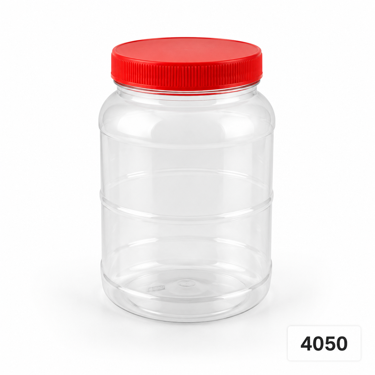 4050 clear CNY snack container with red lid, 140 mm diameter × 190 mm high