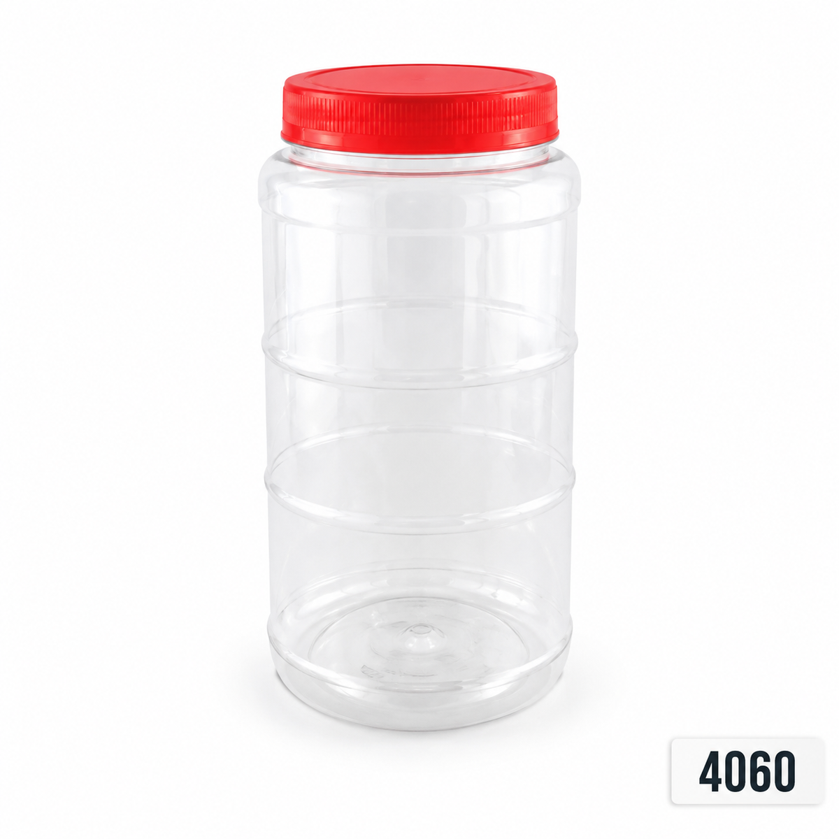 4060 clear CNY snack container with red lid, 140 mm diameter × 260 mm high