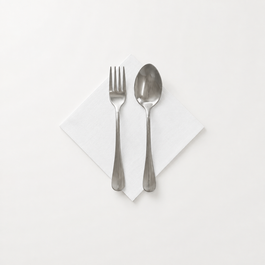 White 2-ply cocktail napkin with fork and spoon