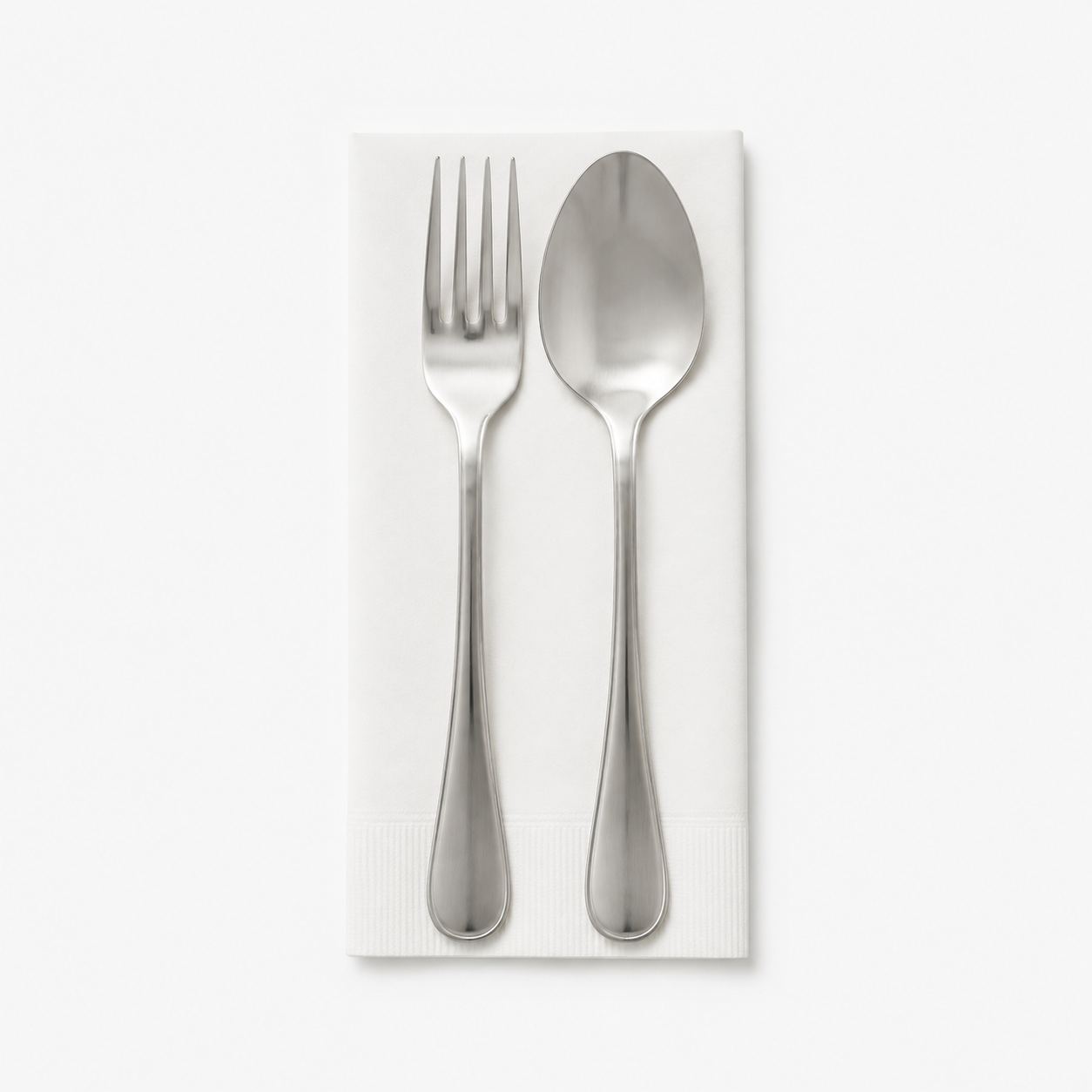 White luncheon napkin, 1/8 fold and 2-ply, with fork and spoon