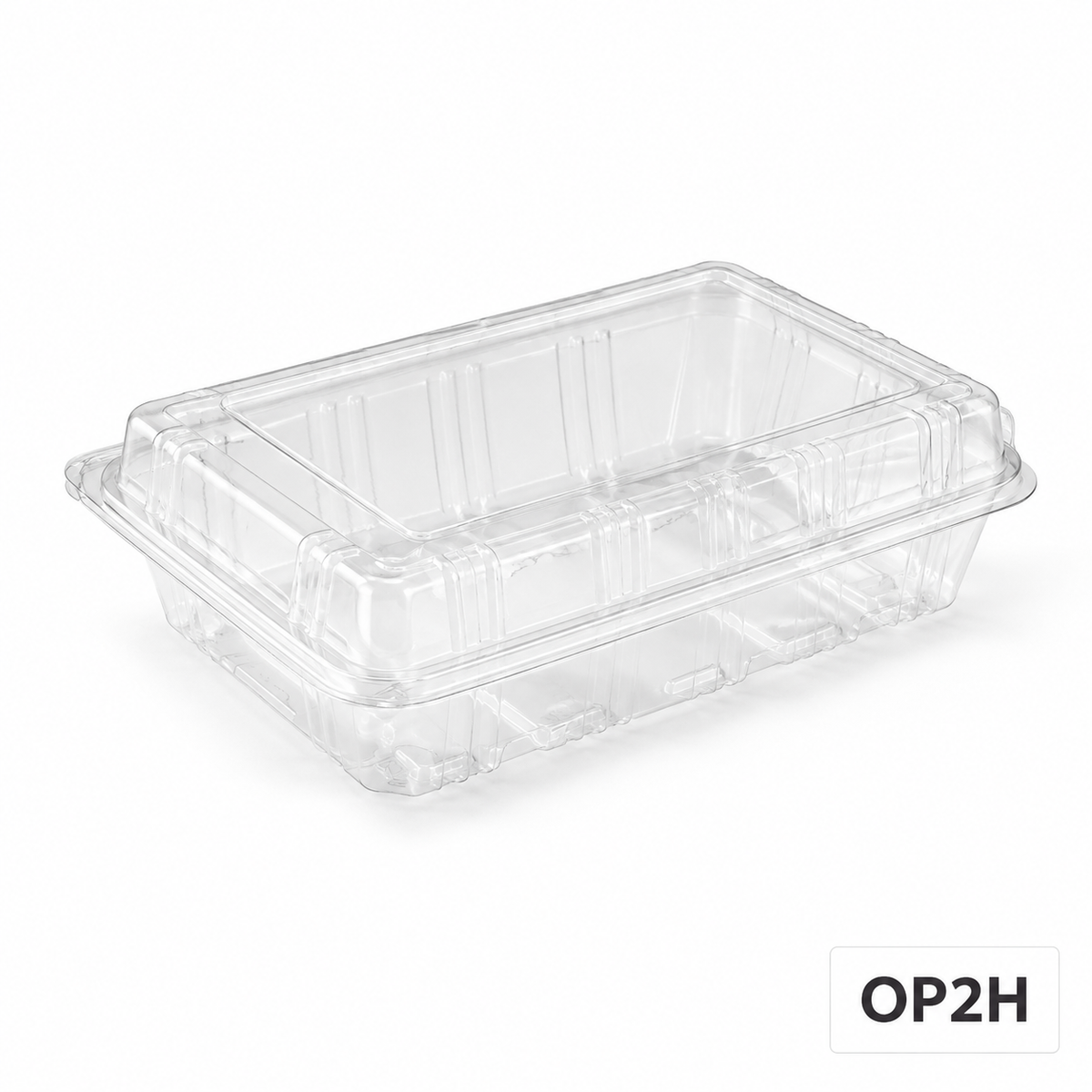 OP2H clear OPS hinged food box without lock, 160 × 111 × 41 mm