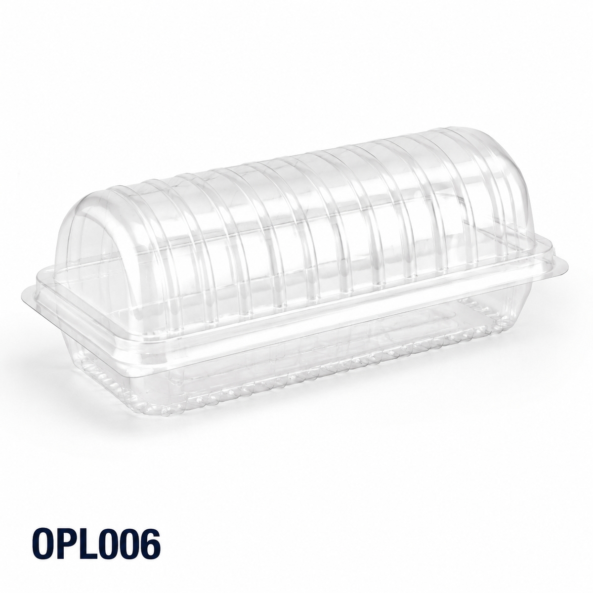 OPL006 clear OPS lock-hinged Swiss roll cake box, 225 × 95 × 80 mm