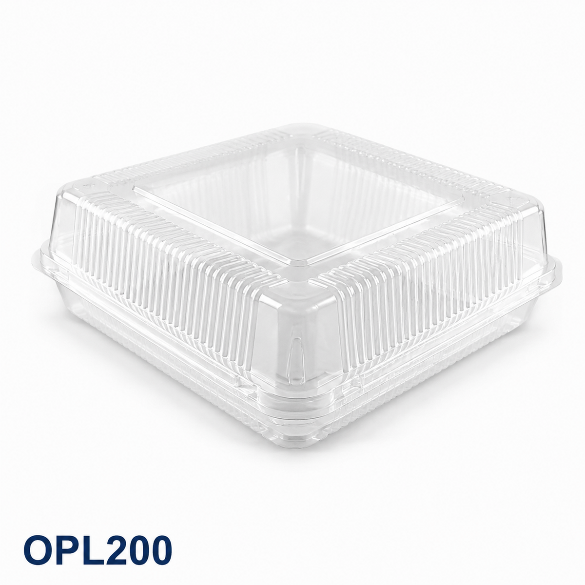 OPL200 clear OPS lock-hinged food box, 258 × 240 × 90 mm