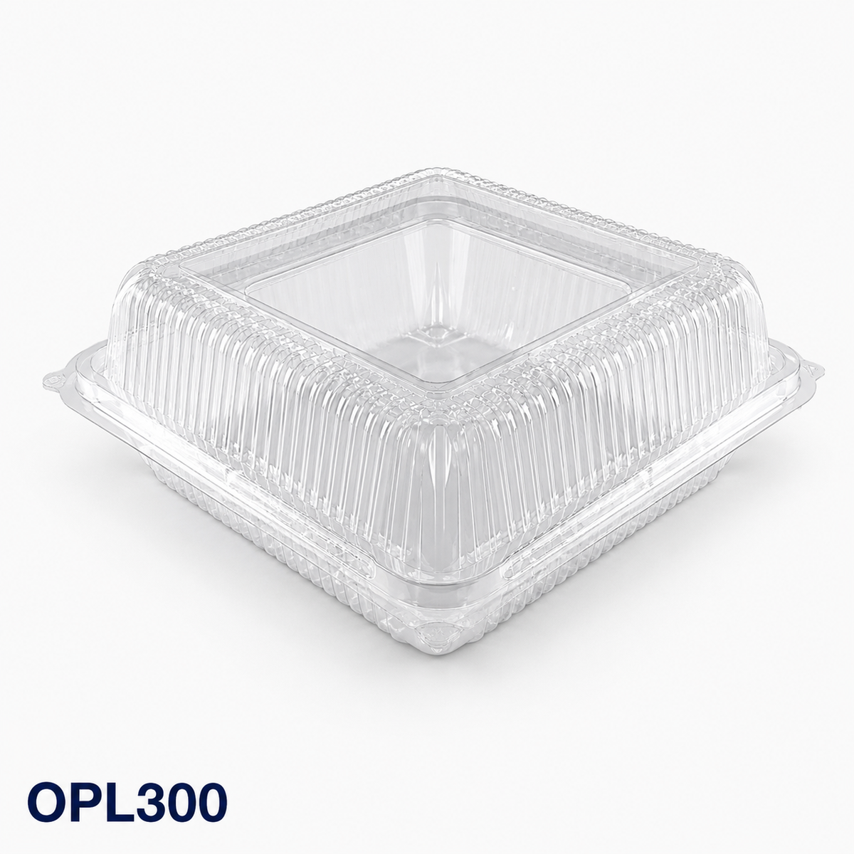 OPL300 clear OPS lock-hinged food box, 220 × 220 × 75 mm