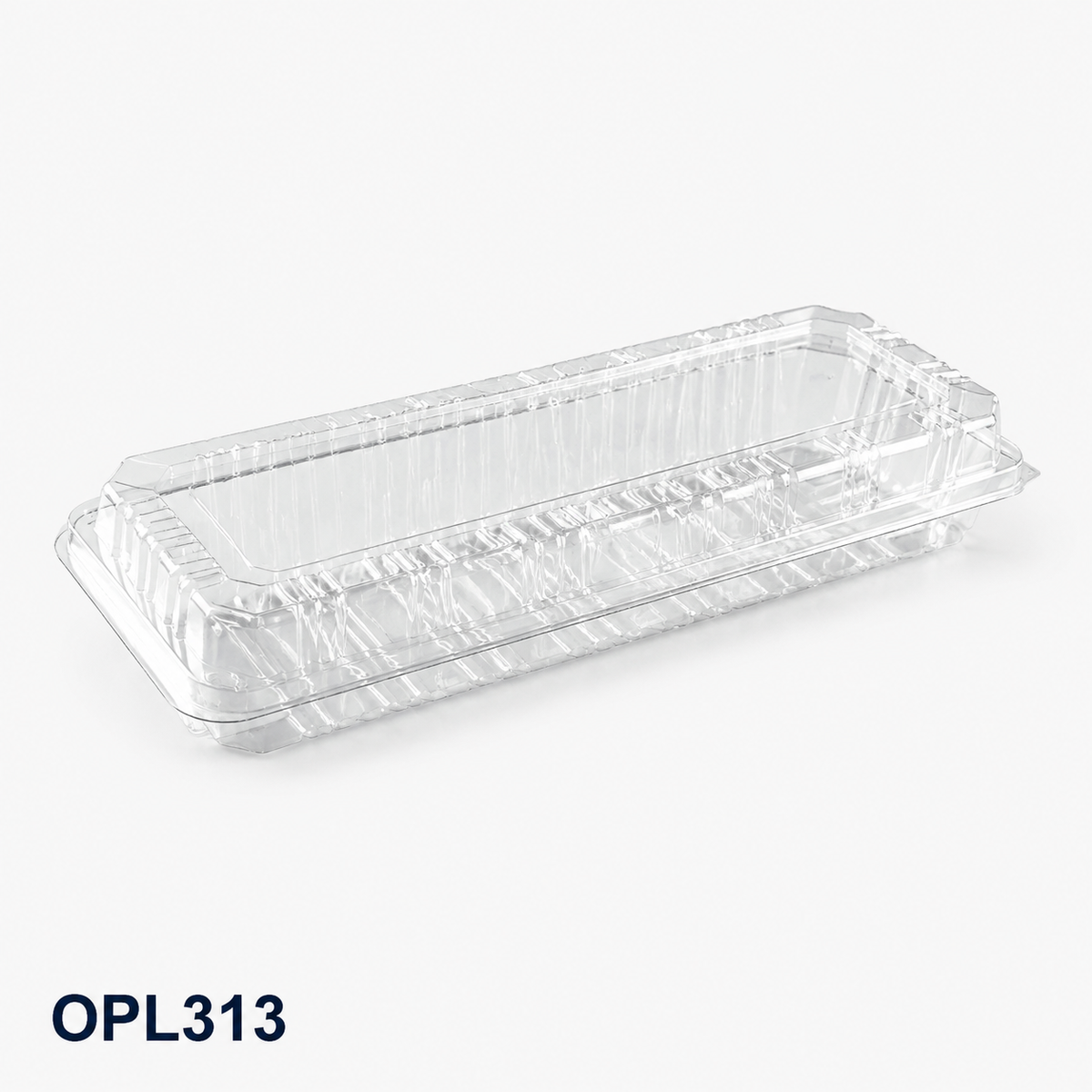 OPL313 clear OPS lock-hinged shallow snack box, 212 × 85 × 28 mm
