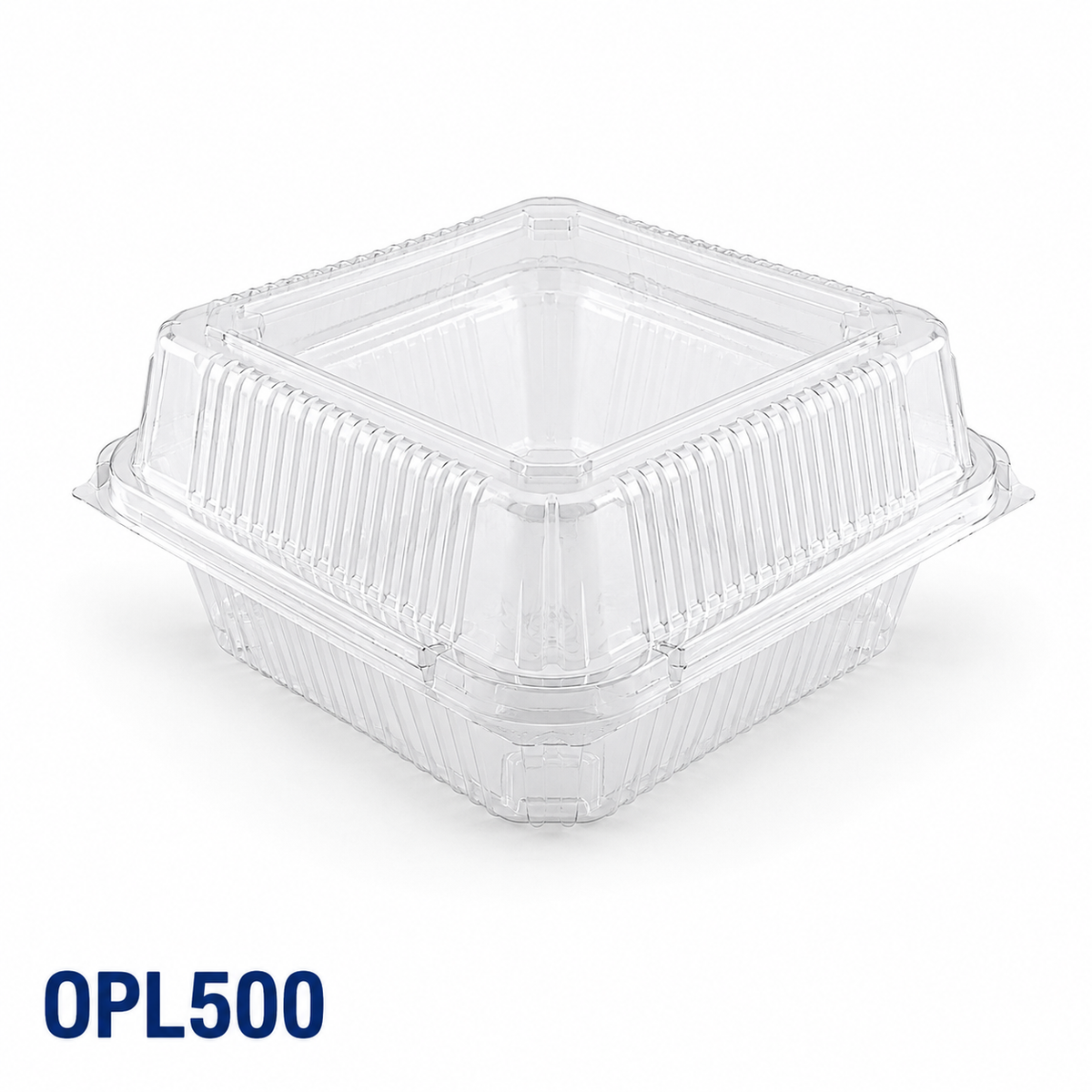 OPL500 clear OPS lock-hinged food box, 175 × 175 × 80 mm