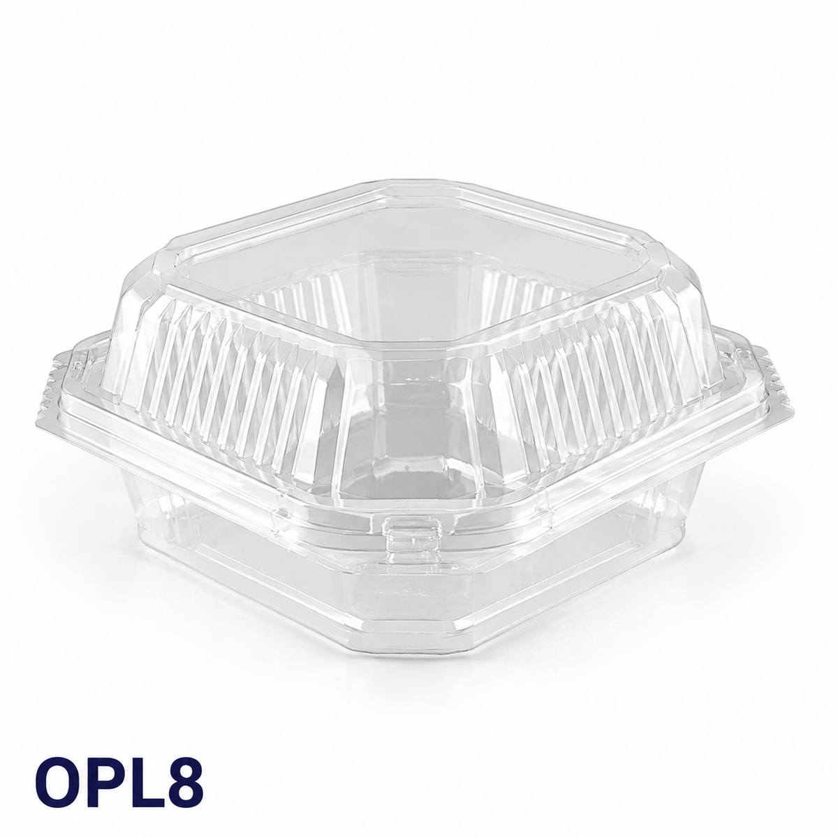 OPL8 clear OPS lock-hinged food box, 150 × 140 × 70 mm