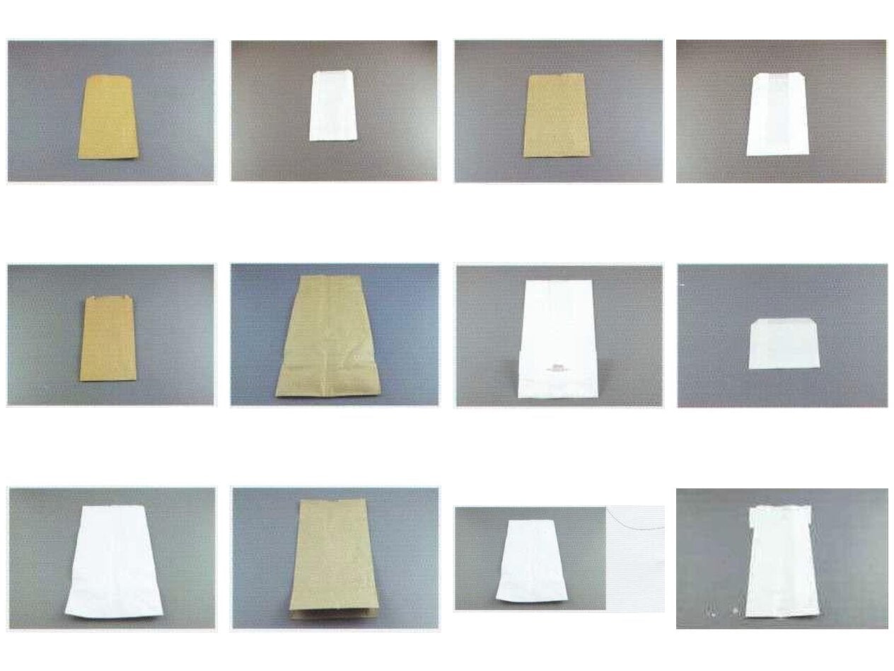 Brown and white paper food bags in No 1 2 3 4 6 and 8 sizes