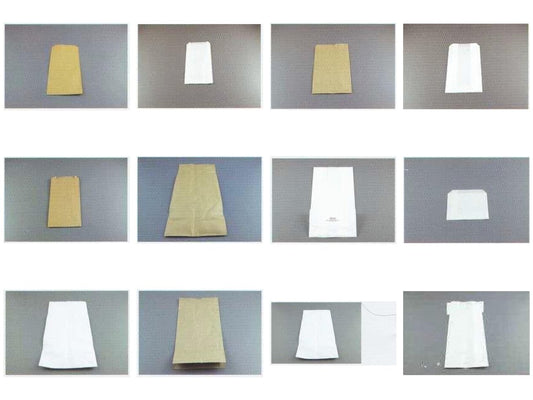 Brown and white paper food bags in No 1 2 3 4 6 and 8 sizes