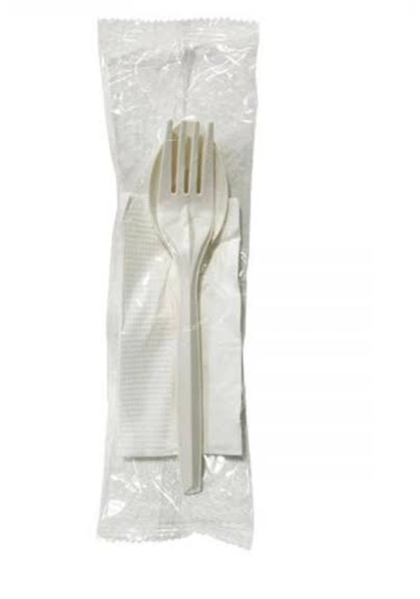 3-in-1 Biocorn Cutlery Pack: Spoon + Fork + Napkin in One