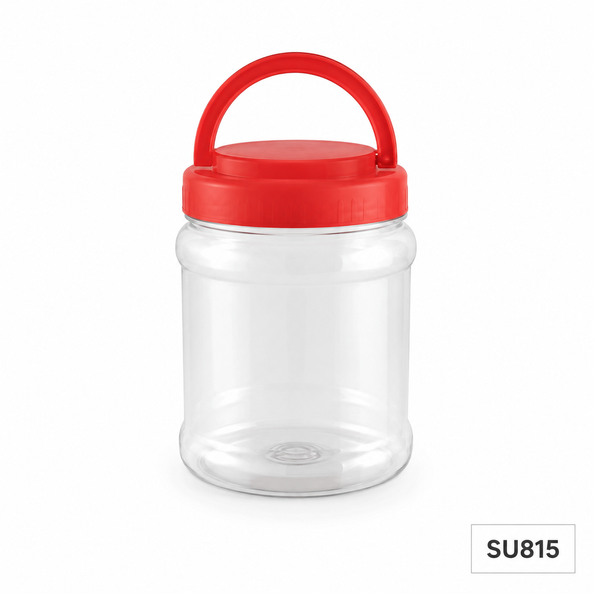 SU815 clear CNY snack container with red handle lid, 110 mm diameter × 170 mm high