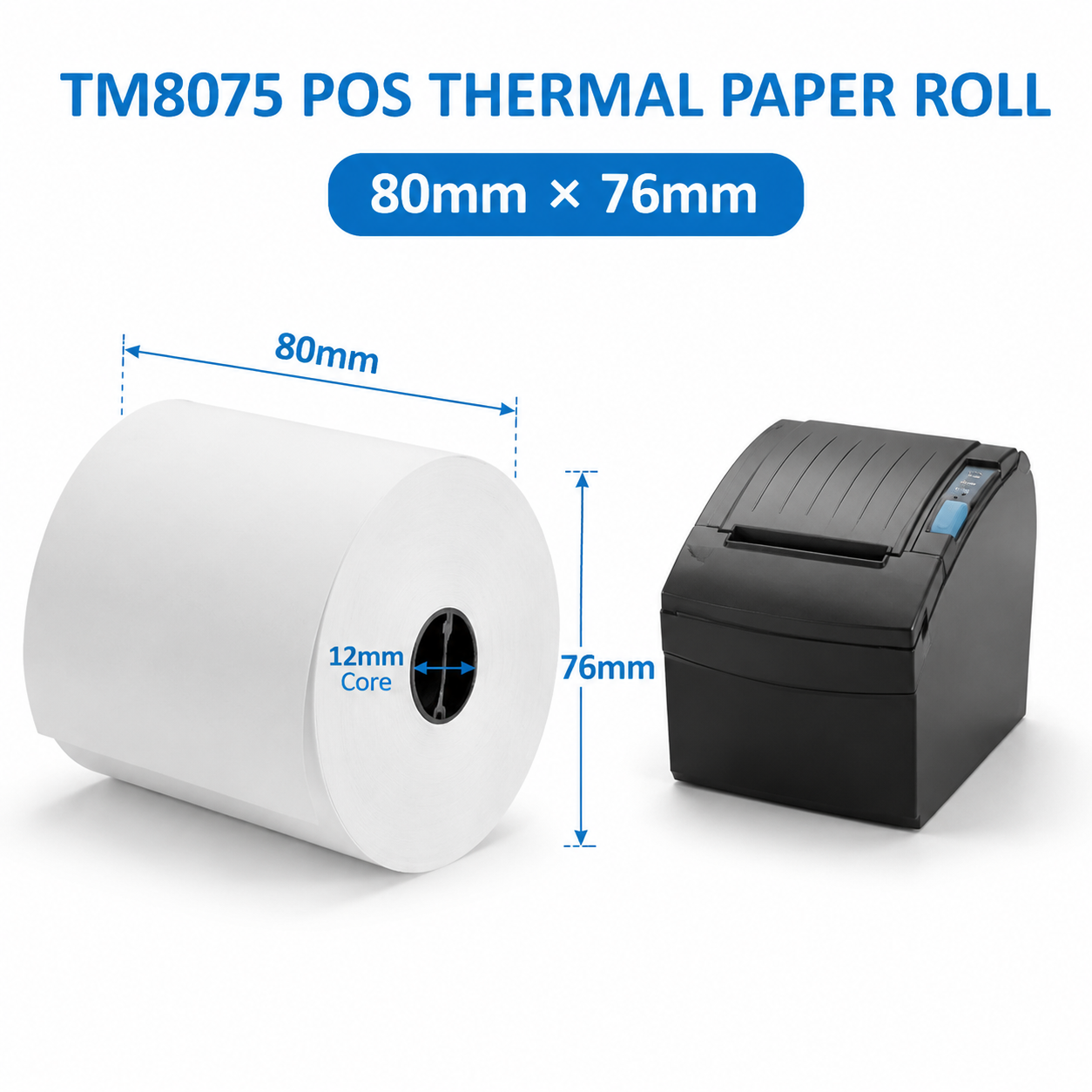 TM8075 80mm x 76mm POS thermal paper roll with cashier receipt printer