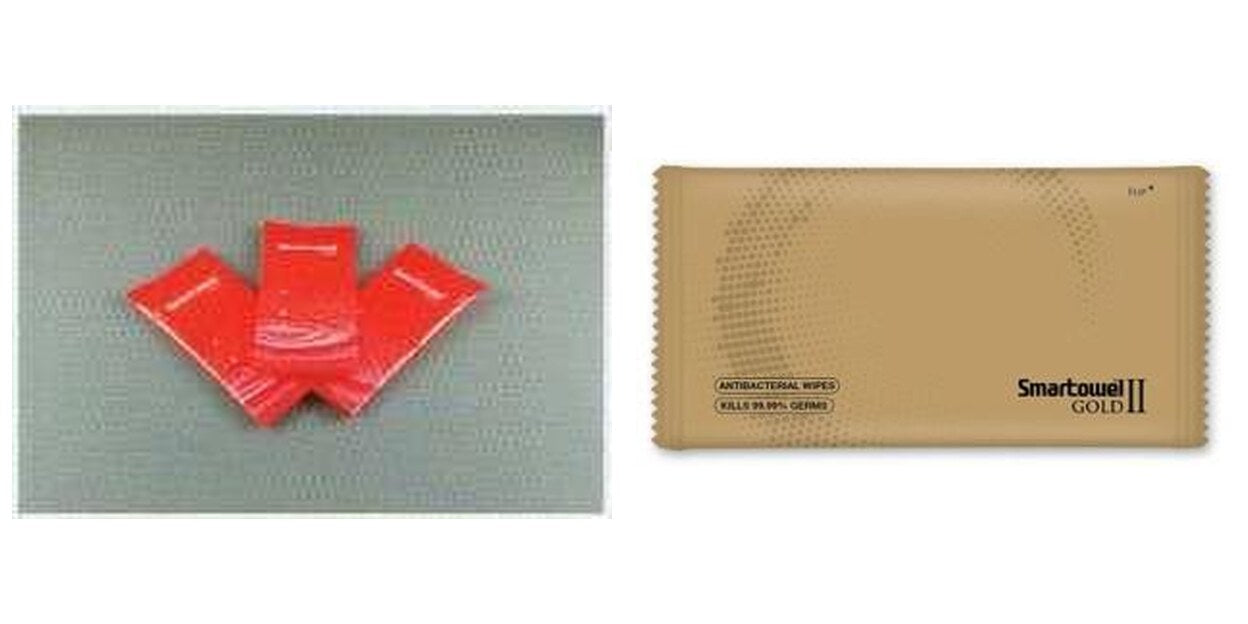 Smarttowel and Flat Gold individually packed wet towels