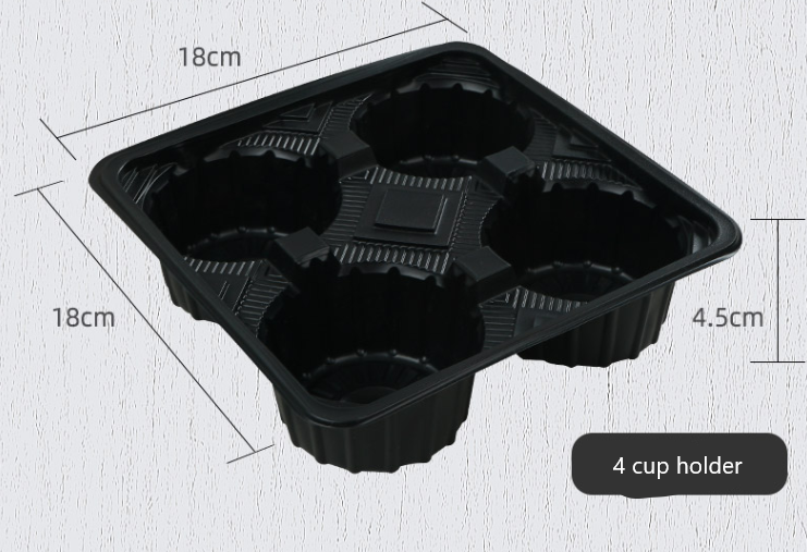 Durable 2-cup and 4-cup plastic drink holder tray for takeaway beverages.