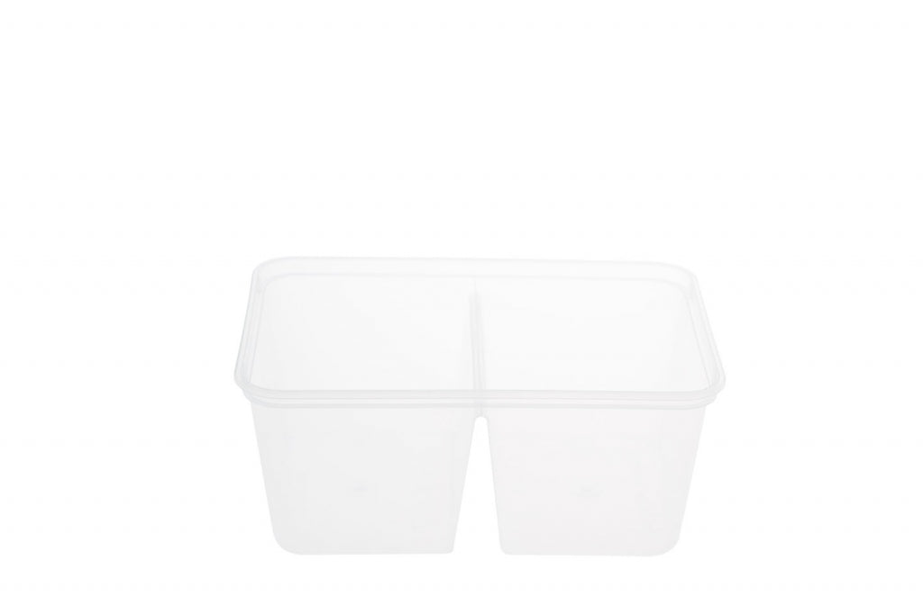 MS 1000D clear rectangular food container with two equal 450ml compartments